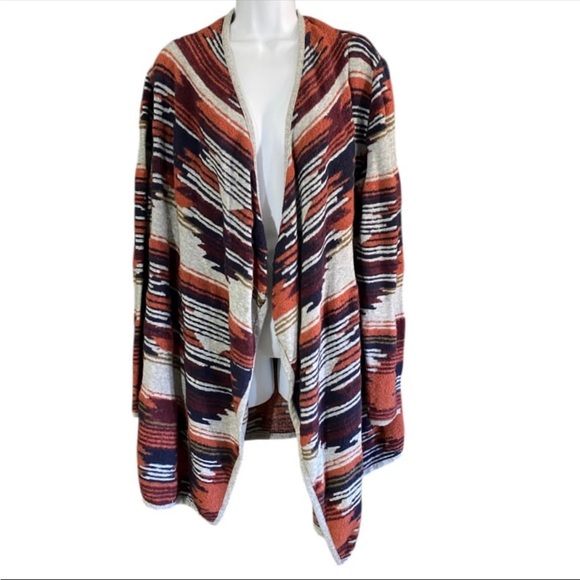 Lucky Brand Women’s M Open Front Southwestern Aztec Cardigan Sweater Boho Fall - Picture 1 of 10